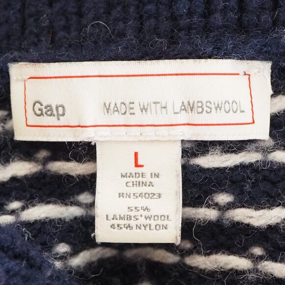 Gap Men's Lambswool Sweater Size Large Navy Fair Isle Shawl Neck Pullover - Picture 3 of 9